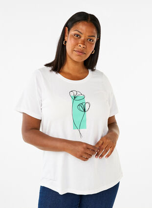 ZizziFLASH - T-Shirt mit Motiv, Bright White Flower, Model image number 0