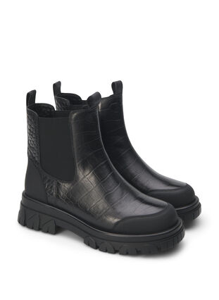 ZizziExtra-Weite – Croco Chelsea-Stiefel aus Leder, Black, Packshot image number 1