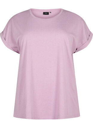 Zizzi Kurzärmeliges T-Shirt aus einer Baumwollmischung, Lavender Mist, Packshot image number 0