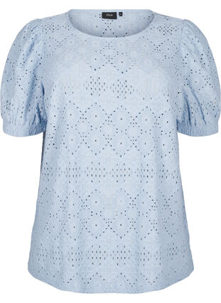 Zizzi Kurzärmelige Bluse mit Lochmuster, Cashmere Blue, Packshot image number 0