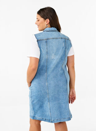 ZizziÄrmelloses Jeanskleid mit Schnittkantendetails, Light Blue Denim, Model image number 1