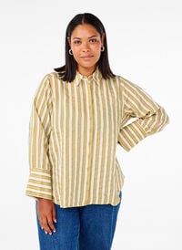 Lockeres Shirt mit Streifen, Thyme w. Sand Stripe, Model