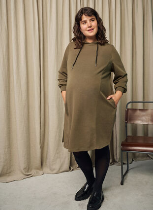 Zizzi Schwangerschaftskleid aus Sweat mit Kapuze, Ivy Green, Image image number 0