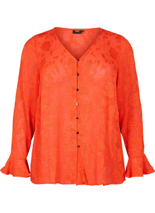 ZizziLangärmliges Hemd mit Jacquard-Look, Orange.com, Packshot image number 0