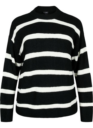 ZizziFLASH – Strickpullover mit Streifen, Black/White Stripe, Packshot image number 0