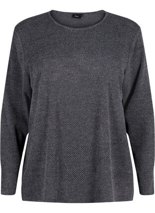 Zizzi Melange Bluse mit rund um den Neck und langen Ärmel, Dark Grey, Packshot image number 0