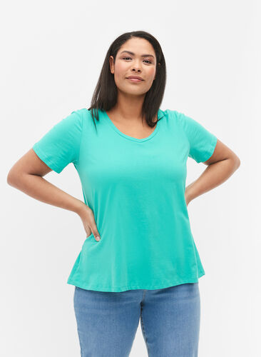 ZizziUnifarbenes Basic-T-Shirt aus Baumwolle, Aqua Green, Model image number 0