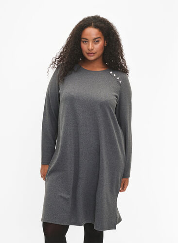 ZizziLangärmliges Jerseykleid mit Knöpfen, Dark Grey Melange, Model image number 0