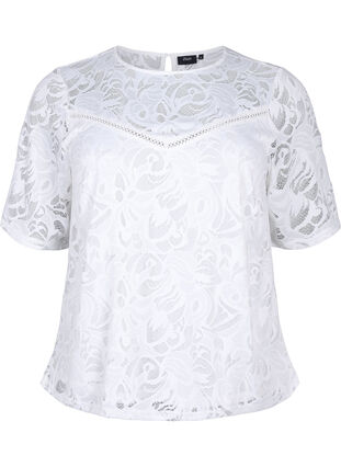 ZizziBluse mit Spitze und kurzen Ärmeln, Bright White, Packshot image number 0