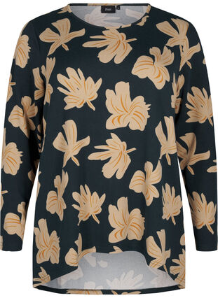 Zizzi Bluse mit Blumenmuster und langen Ärmeln, Scarab Big FlowerAOP, Packshot image number 0