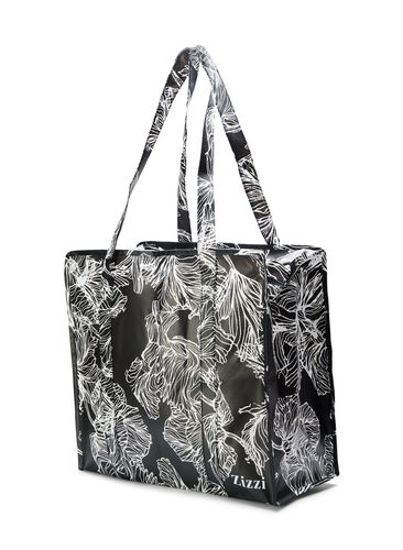 Zizzi Einkaufstasche mit Reißverschluss, Black Flower AOP, Packshot image number 1