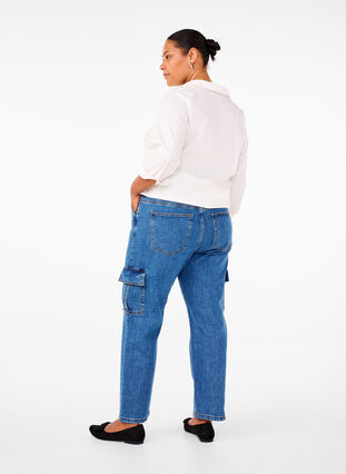 ZizziCargo-Jeans mit hoher Taille, Blue Denim, Model image number 1