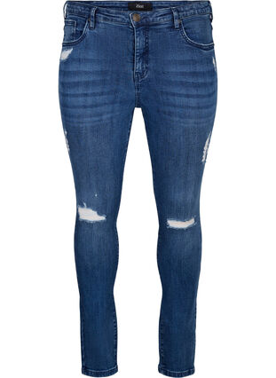 ZizziSuper-Slim Amy Jeans mit Abnutzungsdetails, Blue Denim, Packshot image number 0