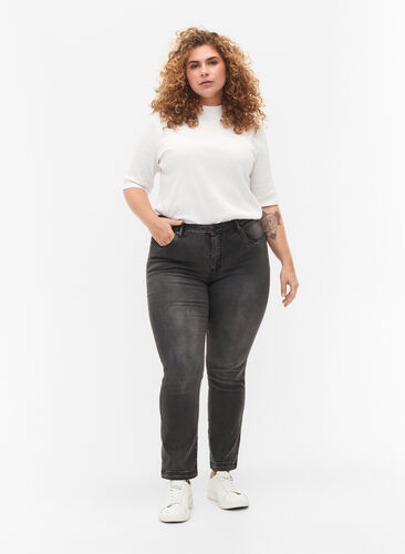 ZizziSchmale Passform Emily Jeans mit normaler Taille, Dark Grey Denim, Model image number 0