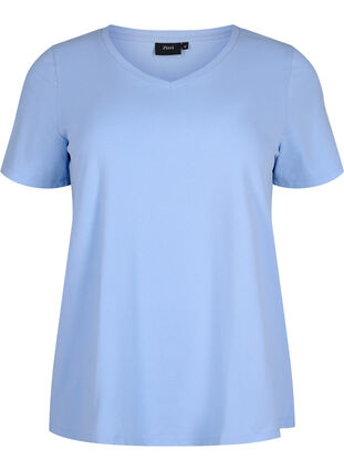 Zizzi Einfarbiges basic T-Shirt aus Baumwolle, Serenity, Packshot image number 0