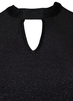 Zizzi Langärmlige Glitzerbluse mit Rundhalsausschnitt und V-Detail, Black Black, Packshot image number 2
