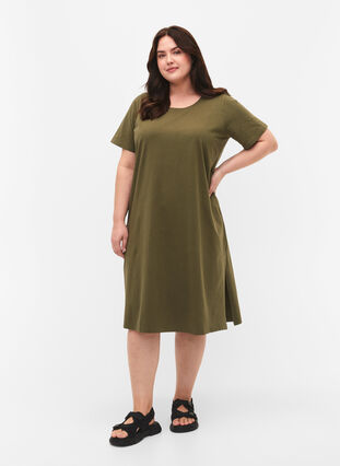 ZizziBaumwollkleid mit kurzen Ärmeln, Ivy Green, Model image number 1