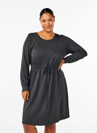 Knielanges Jerseykleid mit Bändern zum Binden, Dark Grey Melange, Model