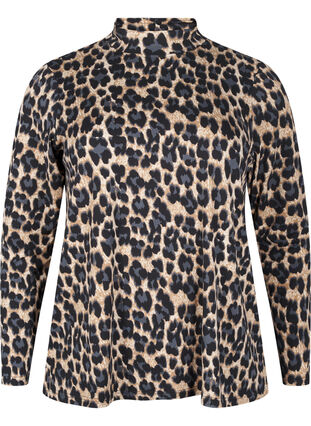 ZizziFLASH - Langärmelige Bluse mit Rollkragen, Leopard Print , Packshot image number 0