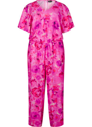 ZizziGeblümter Jumpsuit mit Fledermausärmeln, Pink Rose AOP, Packshot image number 0