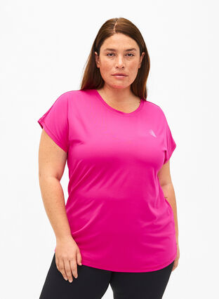 Zizzi Kurzärmeliges Trainings-T-Shirt, Neon Pink Glo, Model image number 0