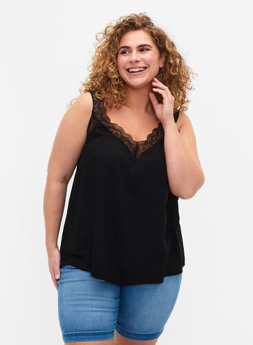 ZizziSpitzentop aus Viskose, Black, Model image number 0