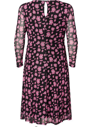 ZizziGeblümtes Netzkleid mit langen Ärmeln, Black Pink AOP, Packshot image number 1