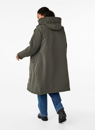 ZizziParka mit Kapuze und verstellbarer Taille, Black Olive, Model image number 1