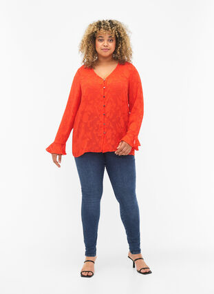 ZizziLangärmliges Hemd mit Jacquard-Look, Orange.com, Model image number 2