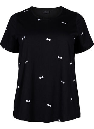 Zizzi T-Shirt aus Bio-Baumwolle mit Schleifen, Black W. Bow Emb. , Packshot image number 0