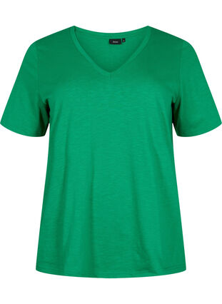 ZizziKurzärmliges Basic-T-Shirt mit V-Ausschnitt, Jolly Green, Packshot image number 0