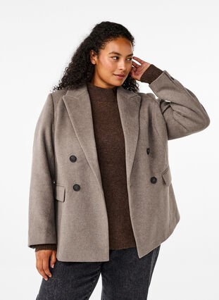 ZizziWollblazer mit angerauter Textur, Desert Taupe Mel., Model image number 0