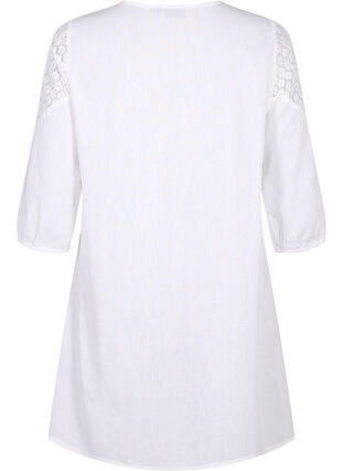 Zizzi Kleid aus einer Baumwollmischung mit Leinen und Häkeldetails, Bright White, Packshot image number 1