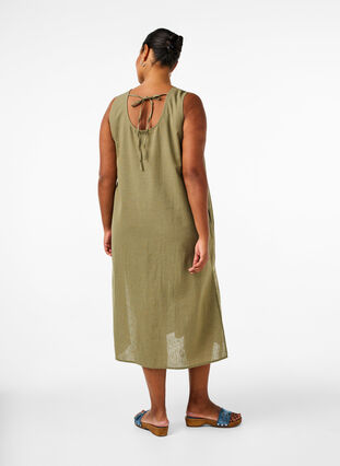 ZizziÄrmelloses Kleid aus Baumwollmischung mit Leinen, Deep Lichen Green, Model image number 1