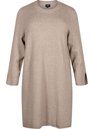 ZizziStrickkleid mit Rundhalsausschnitt und Schlitz, Desert Taupe Mel., Packshot image number 0