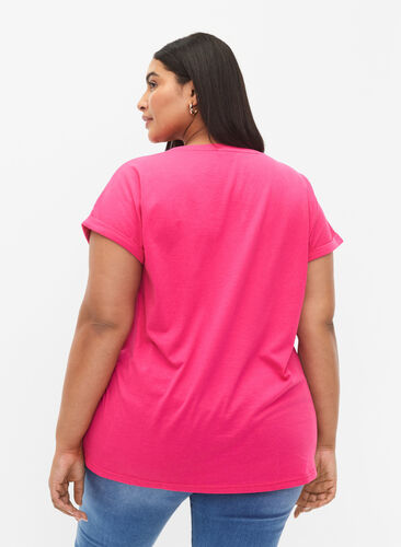 Zizzi Kurzärmeliges T-Shirt aus einer Baumwollmischung, Raspberry Sorbet, Model image number 1
