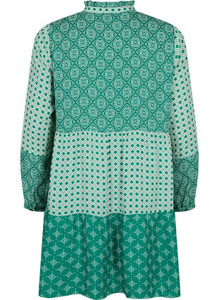 ZizziA-förmiges Kleid mit Mustern und Schnittlinien, Green AOP, Packshot image number 1