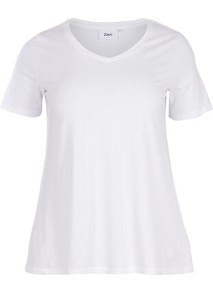 ZizziUnifarbenes Basic-T-Shirt aus Baumwolle, Bright White, Packshot image number 0