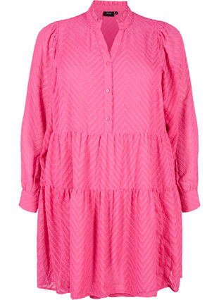 ZizziStrukturiertes kurzes Kleid mit Rüschenkragen, Magenta, Packshot image number 0