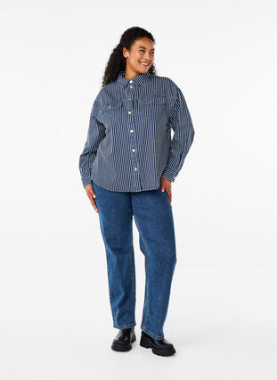 ZizziGestreiftes Jeanshemd mit Brusttaschen, Blue Denim Stripe, Model image number 3