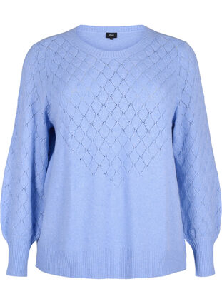 Zizzi Strickbluse mit Spitzenmuster, Cornflower Blue Mel., Packshot image number 0