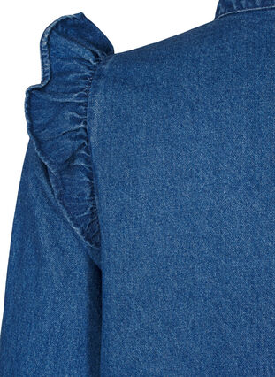 ZizziDenim-Kleid mit Rüschen und A-Ausschnitt, Blue Denim, Packshot image number 3