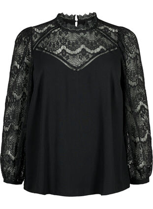 ZizziLangärmelige Bluse mit Spitze, Black, Packshot image number 0