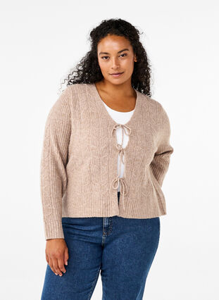 ZizziStrickjacke mit Bindedetails, Simply Taupe Mel., Model image number 0