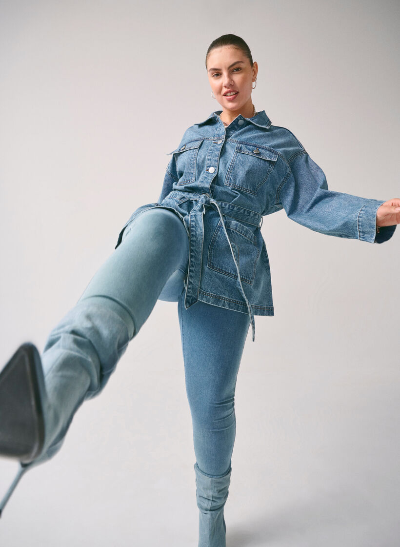 Denim-Jacke mit Bindegürtel, Blue Denim, Image