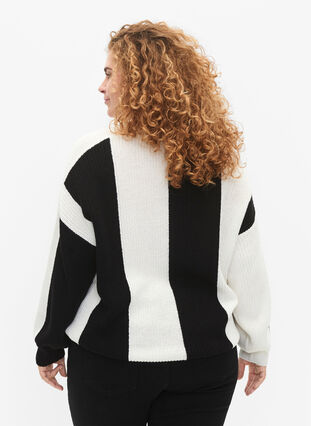 ZizziStreifenfarbblock-Pullover, Black w. Cloud D., Model image number 1