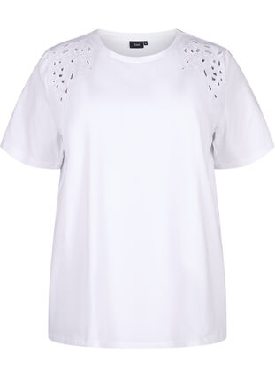 ZizziT-Shirt aus Bio-Baumwolle mit Stickereidetails, Bright White, Packshot image number 0