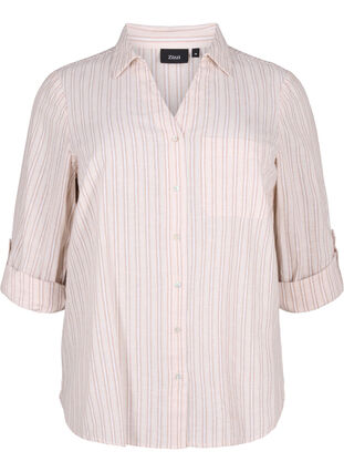 Zizzi Hemdbluse mit Knopfverschluss aus einem Baumwoll-Leinen-Gemisch, Sandshell White, Packshot image number 0