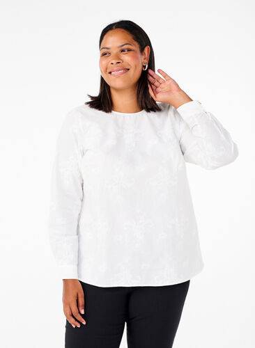 ZizziLangärmlige Bluse mit Stickereien, Bright White, Model image number 0