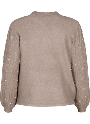 ZizziGestrickter Pullover mit Muster und Perlen, Desert Taupe Mel., Packshot image number 1